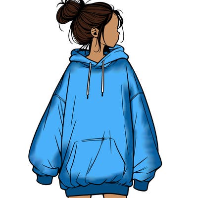 realistic girl with a oversized sweatshirt on and a bun