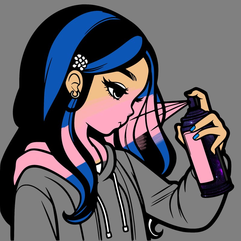 a realistic girl spray painting