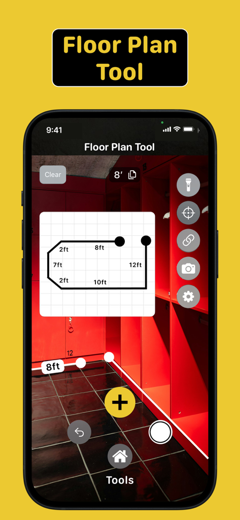 The Measure Aрр: AR Tape Ruler - AR Tape Ruler app floor plan tool with room dimensions and 2D sketch overlay
