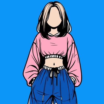 realistic girl faceless with baggy pants and a crop top