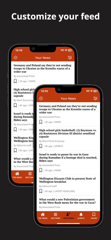 The Morning Journal - Screenshot of The Morning Journal app showing the personalized news feed on two mobile screens