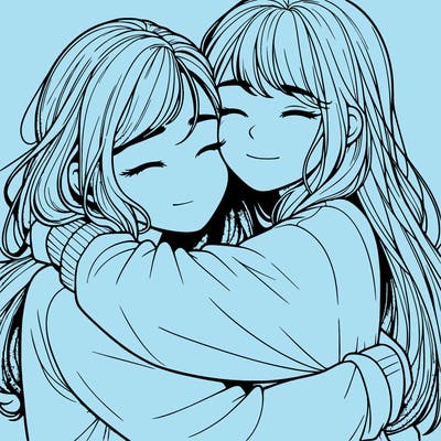 realistic two girls hugging