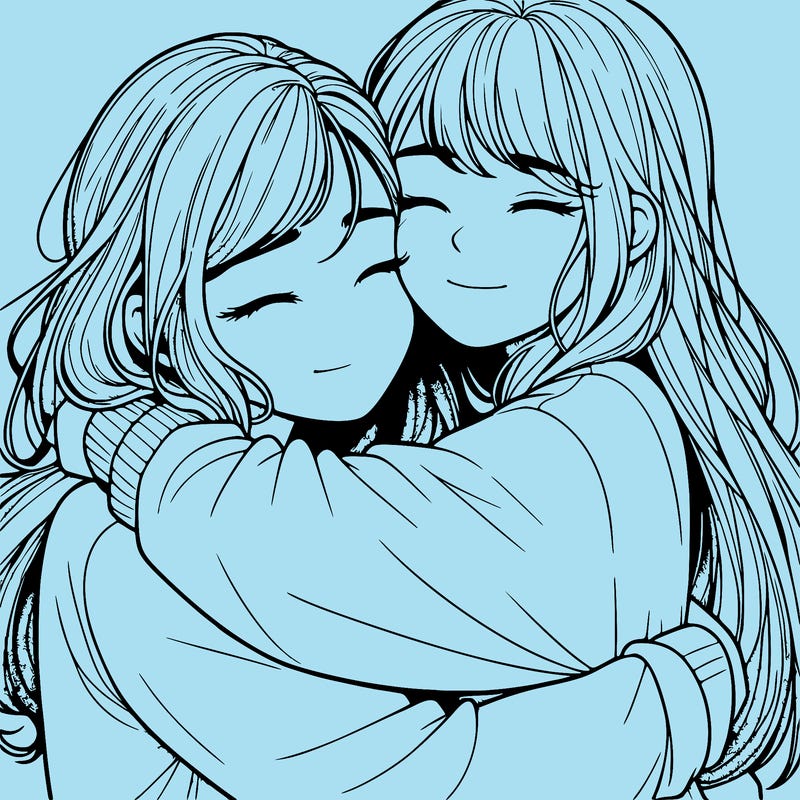 realistic two girls hugging