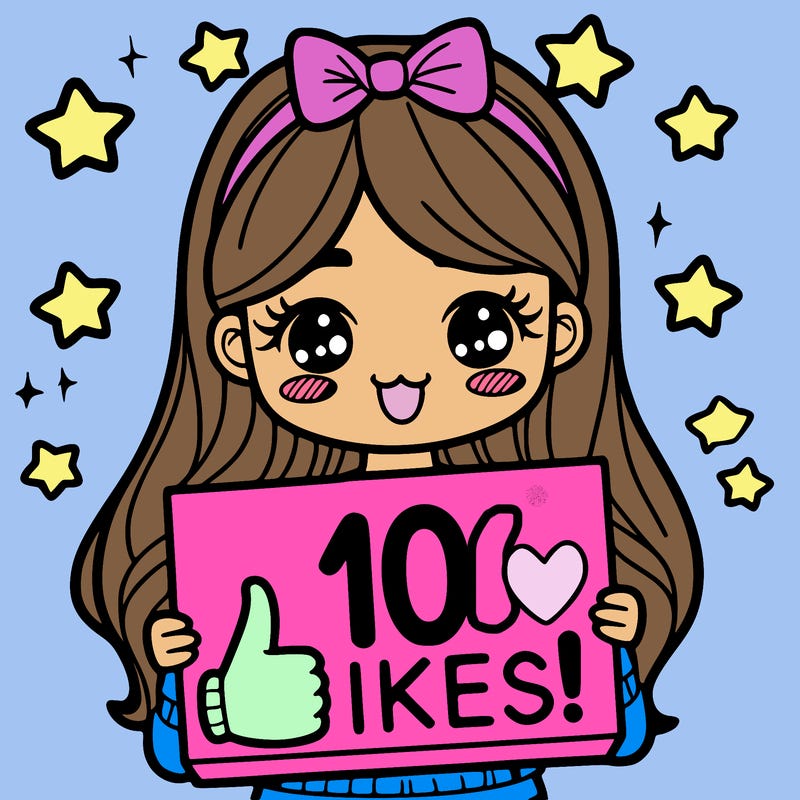 a girl holding a sign saying "10 likes!"