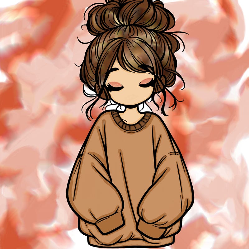 girl with baggy sweatshirt and messy bun