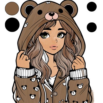realistic girl in a animal pjs hoodie