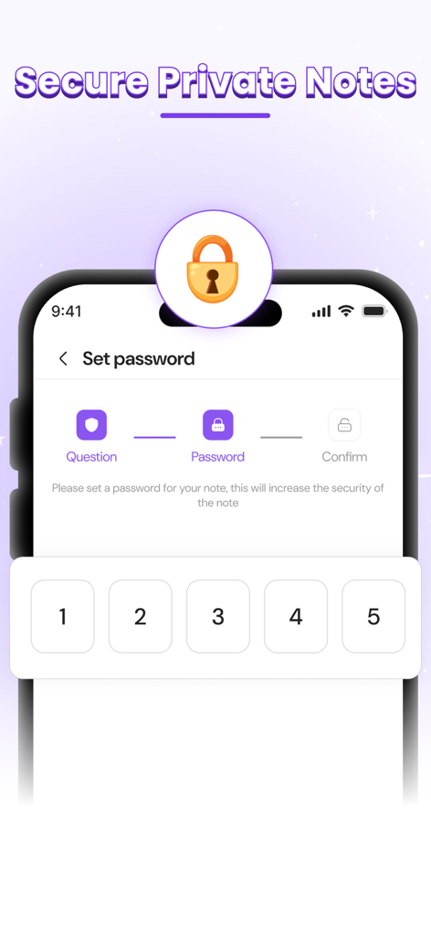 Scribly: Easy Note Taking - Scribly app interface for setting a secure password for private notes