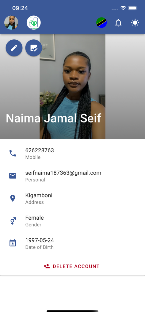 Good Doctor Patient's App - User profile screen in the Good Doctor Patient App displaying personal information and contact details