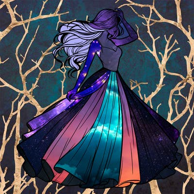 realistic woman with dress flowing in the wind