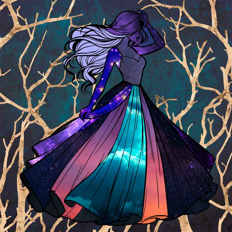 realistic woman with dress flowing in the wind