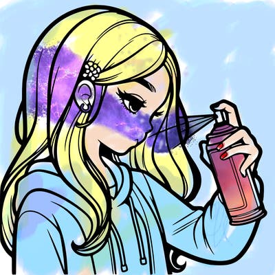a realistic girl spray painting