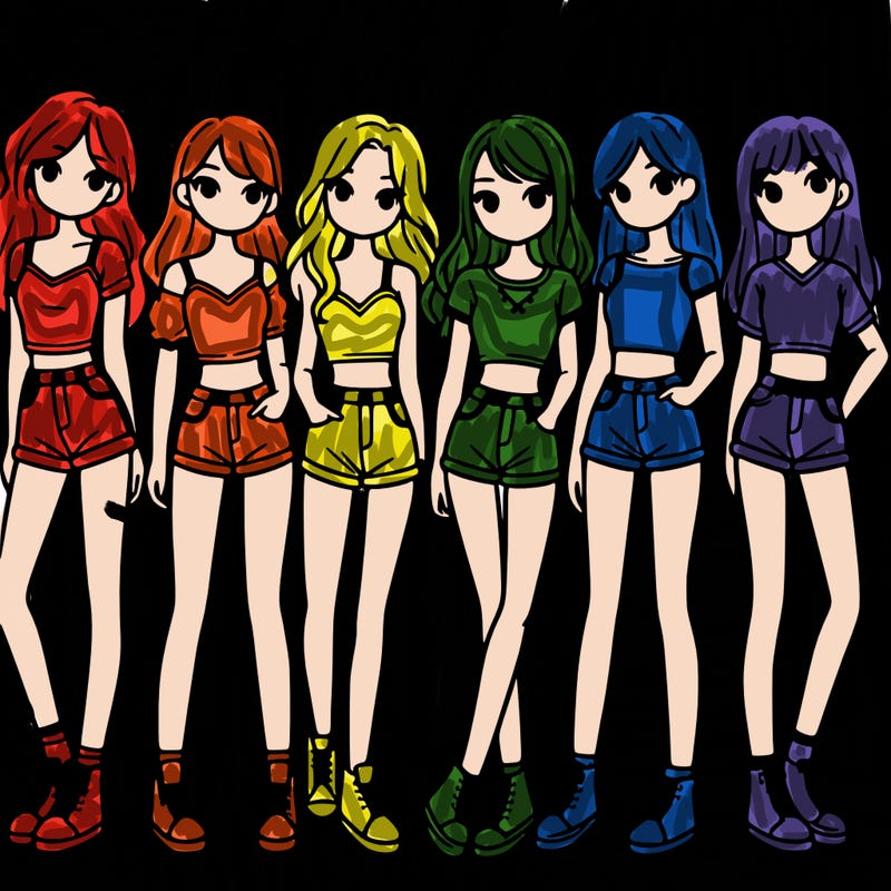 a group of girls wearing crop tops and shorts