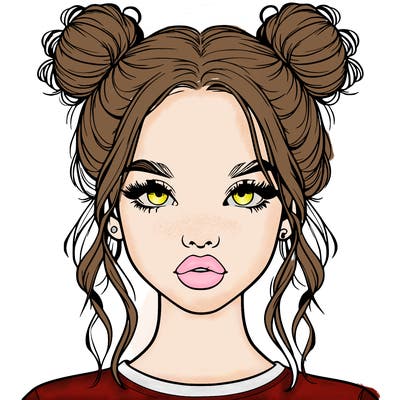 realistic girl with two buns in hair and lips