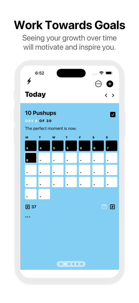 90 Day Challenge : Day by Day - 90 Day Challenge app screen showing progress for a daily pushups goal