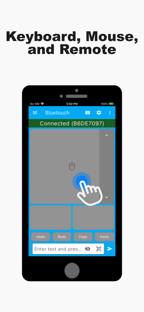 Bluetouch™ - Bluetouch app interface showing a smartphone being used as a virtual trackpad and remote mouse