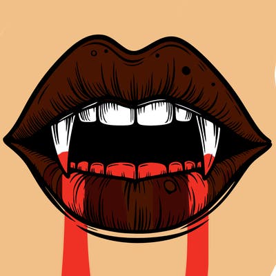 lips with vampire teeth