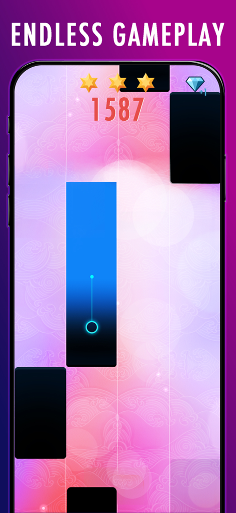 Maestro Piano Tiles - Maestro Piano Tiles game screen showing endless gameplay mode with blue and black tiles on a pink background