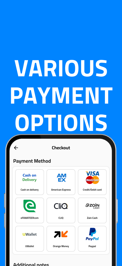 ICN: Shop Your Way - Schermata di checkout dell'app di shopping ICN che mostra vari metodi di pagamento tra cui Visa Mastercard e PayPal.