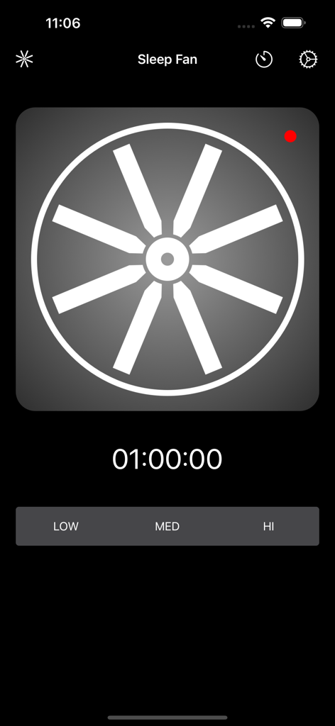 BedTime Sleep Fan Sounds - Interface of the BedTime Sleep Fan Sounds app showing a spinning fan icon timer and speed settings