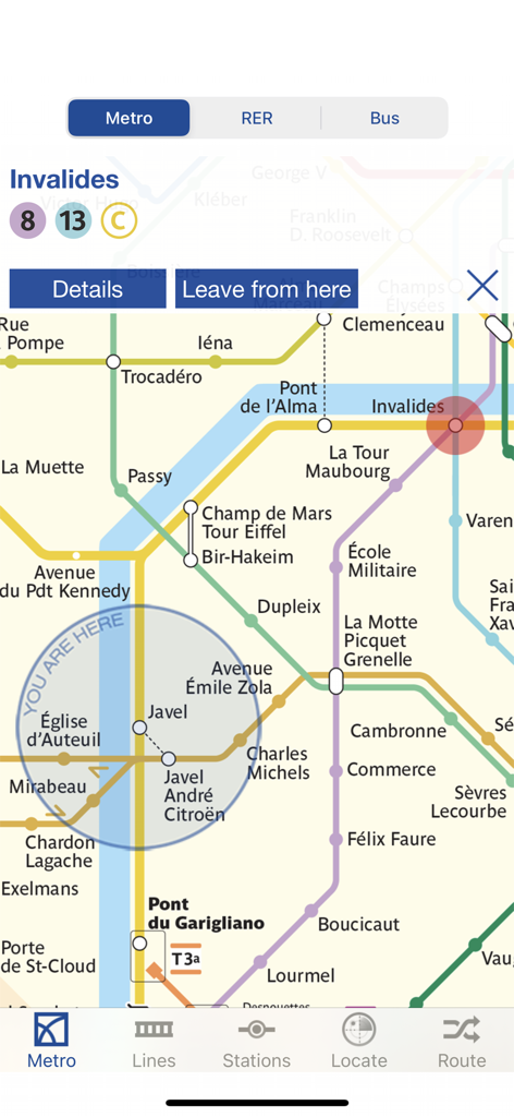 Metro Paris Subway - 駅の詳細とリアルタイムのユーザー位置を示すパリの地下鉄のインタラクティブマップ