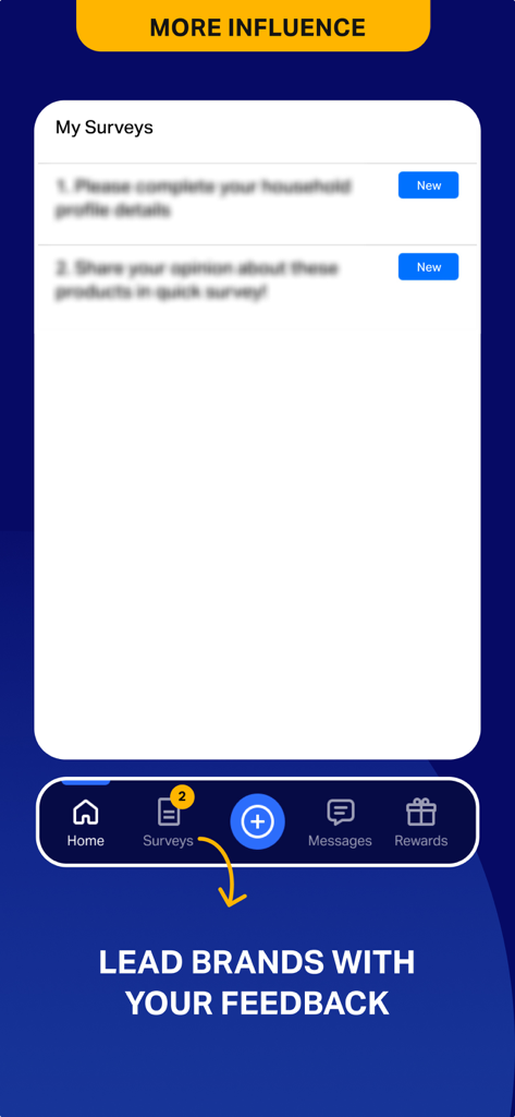 NielsenIQ Consumer Panelのアンケート画面。ユーザーがフィードバックを共有し、ブランドに影響を与えるための利用可能なアンケートが表示されています。