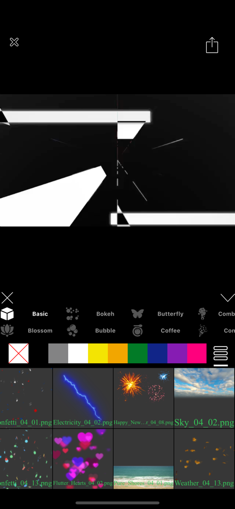 Gacha Animator - PocketVideo - Interface of the Gacha Animator app showing a selection of video effects like hearts and fireworks.