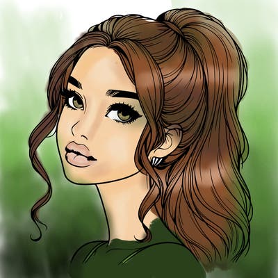 realistic girl with a ponytail on her hair and lips