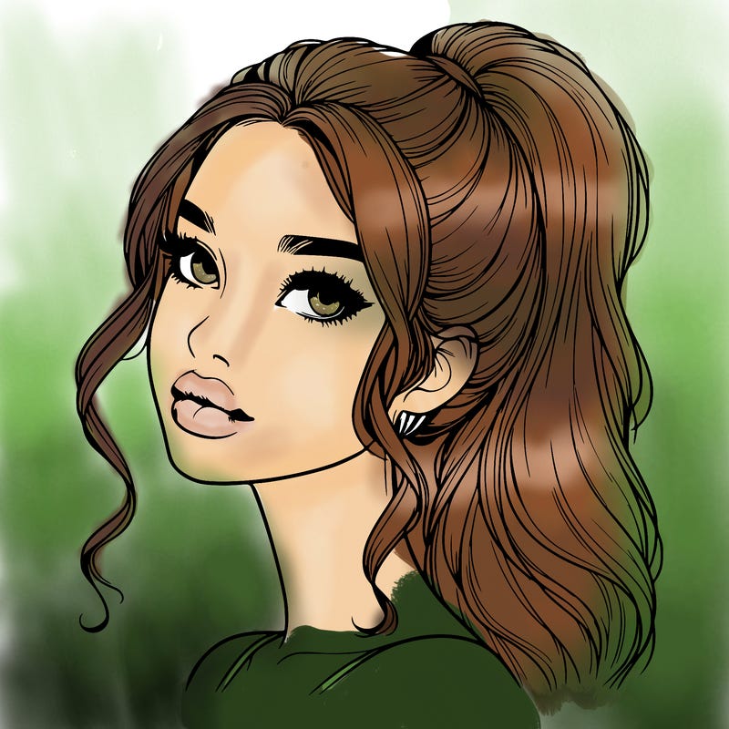 realistic girl with a ponytail on her hair and lips