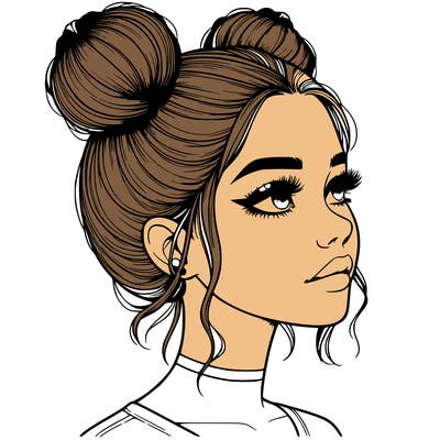 realistic girl with buns on the top of her head