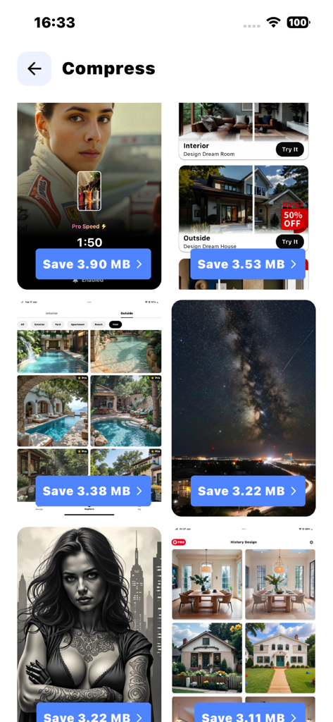 Ai Clean Master: Free Up Space - Interface of the Ai Clean Master app showing the compression feature for photos and videos to free up storage space.