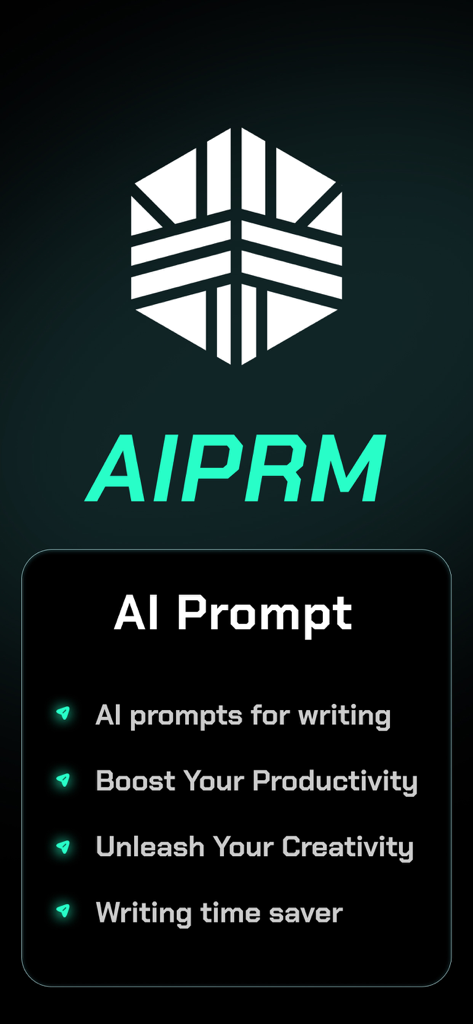 AIPRM AI Prompts app screen highlighting writing and productivity benefits with a list of features