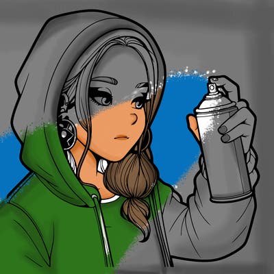 a realistic girl, spray painting