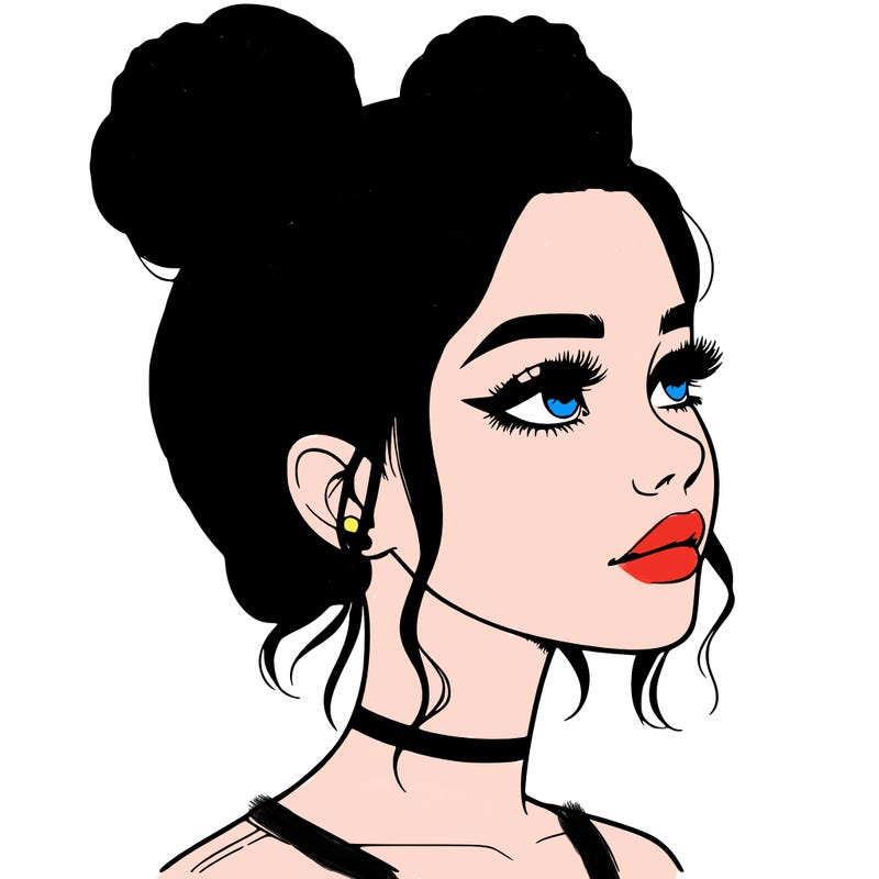 realistic girl with buns on the top of her head