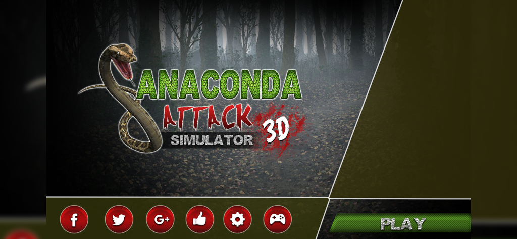 Anaconda Attack Simulator 3D - Main menu of Anaconda Attack Simulator 3D mobile game showing a giant snake and play button