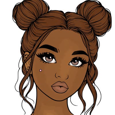 realistic girl with two buns on her hair and lips