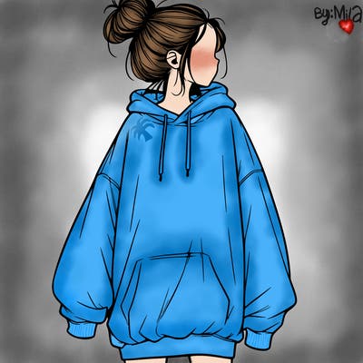 realistic girl with a oversized sweatshirt on and a bun