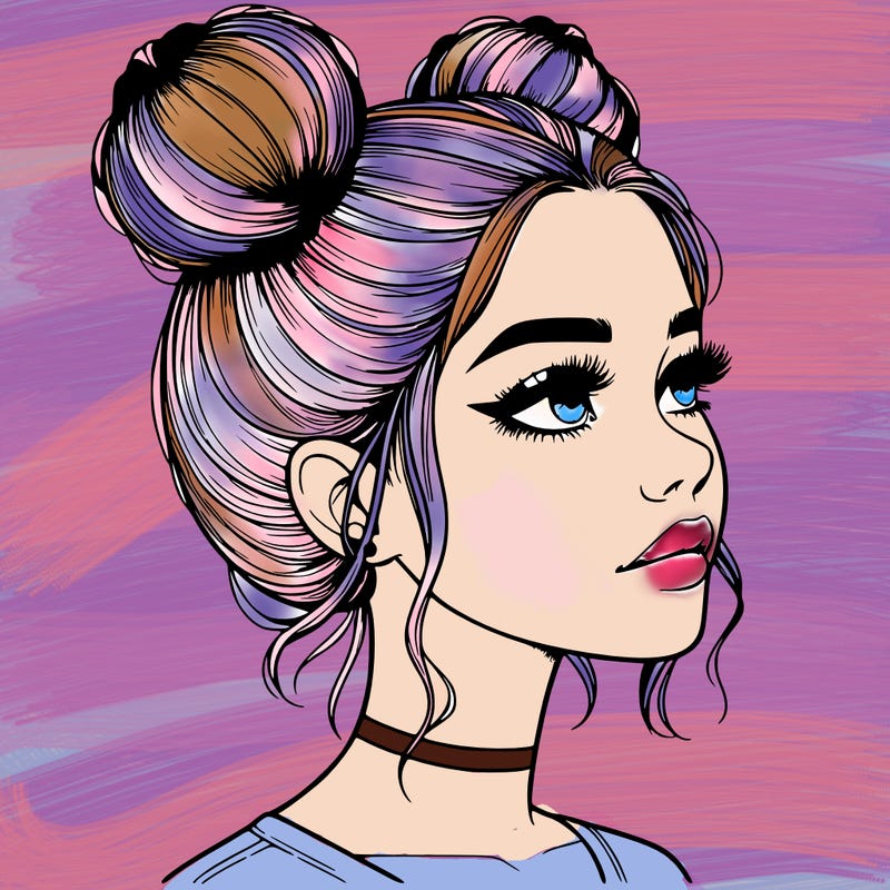 realistic girl with buns on the top of her head
