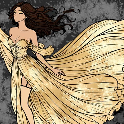 realistic woman in dress flowing the the wind