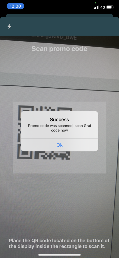 Screenshot of the Proteus Smart Display app showing a success notification after scanning a promo code.