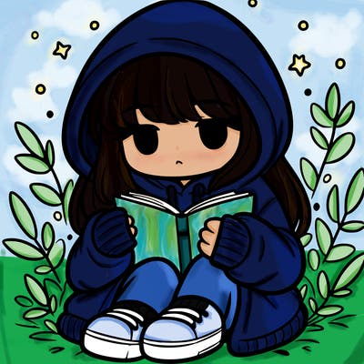 girl in oversized hoodie reading a book
