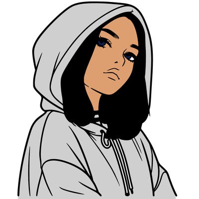 a realistic girl in a hoodie