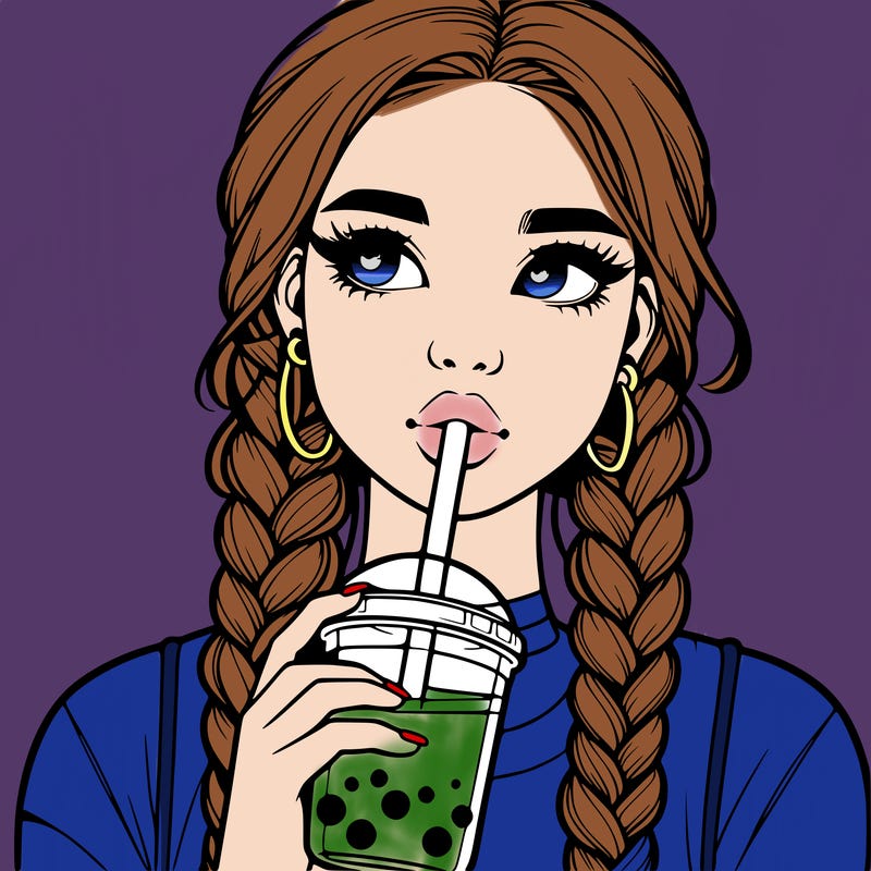 realistic girl with braided hair drinking boba