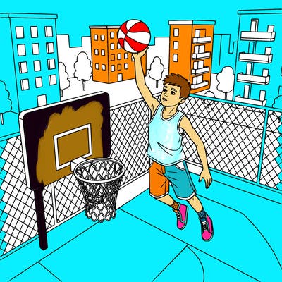 boy playing basketball