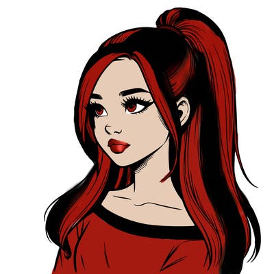 realistic girl with a high ponytail