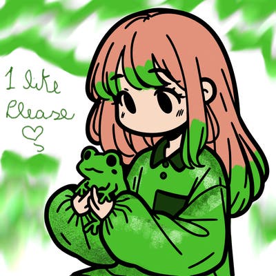 girl with long hair and a oversized shirt. and she is holding a frog