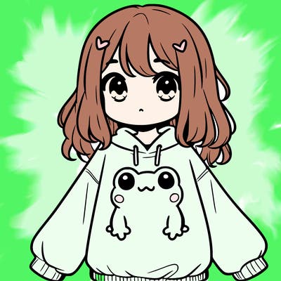 girl wearing frogging sweatshirt