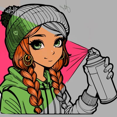 realistic girl spray painting