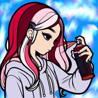 a realistic girl spray painting