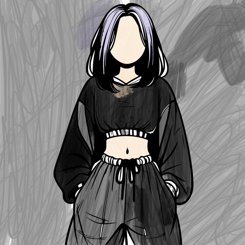 realistic girl faceless with baggy pants and a crop top