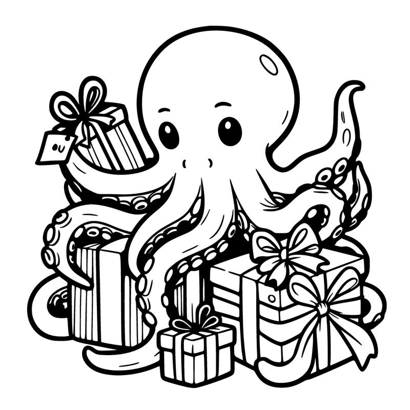 an octopus wrapping gifts